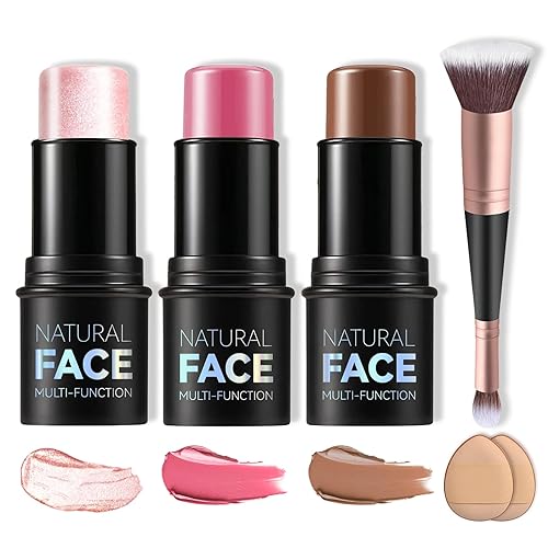 3PCS Cream Contour Stick Makeup Kit Face Contour Highlighter Stick,Smooth Cream Bronzer Contour Blush Stick Long Lasting Highlighter Makeup Stick for Cheeks,Eyes,Lips (02,05,06)
