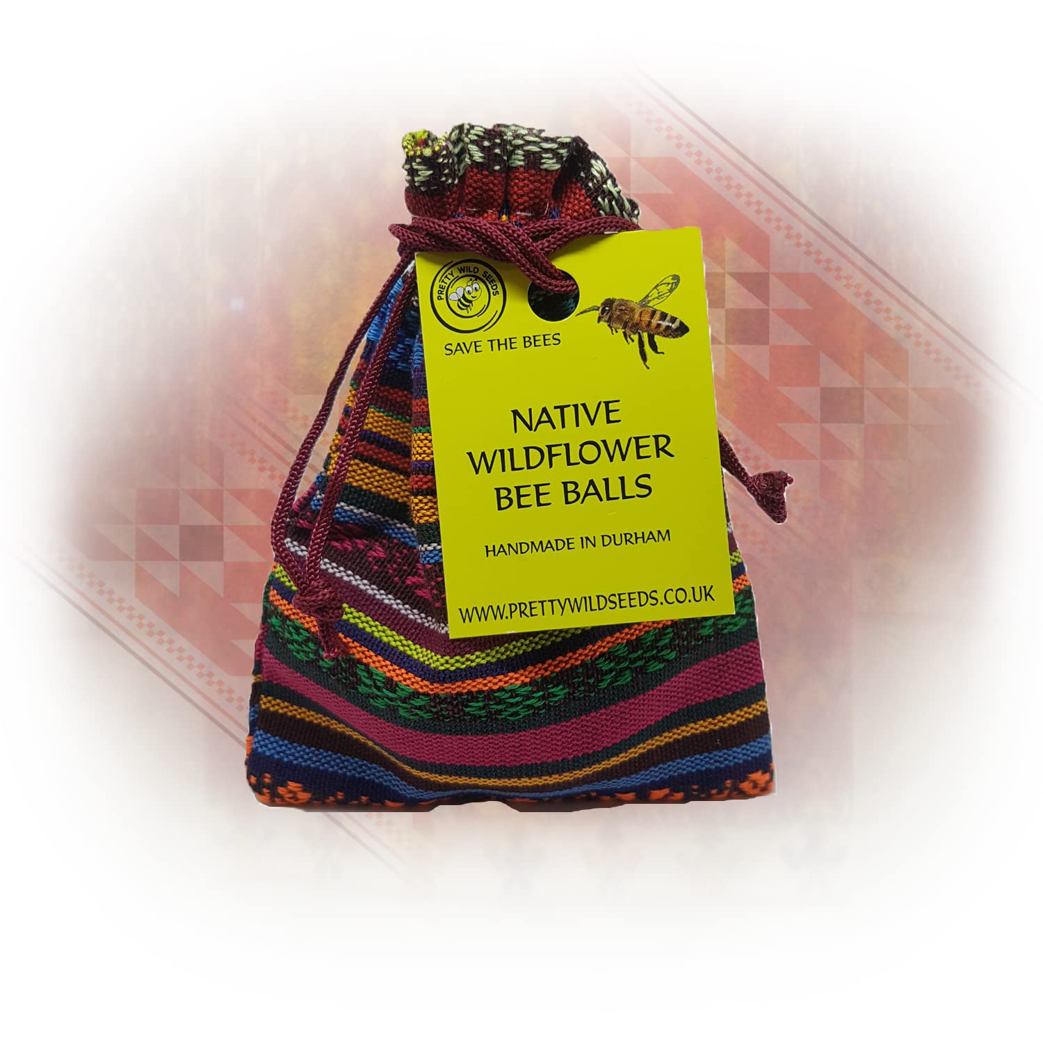 Wildflower BeeBalls in Hippy Boho Cotton Pouch Native Wild Flower Seeds in Handmade Seed Bee Ball Bombs to Save The Bees Butterfly & Pollinators (Multi Stripe x20)