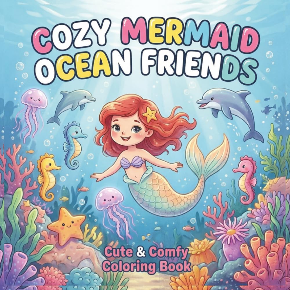 Cozy Mermaid & Ocean Friends Coloring Book: Cute and Comfy Coloring Book