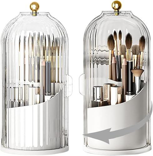 VIDECOR Soporte giratorio de 360 para brochas de maquillaje con tapa, organizador de lápiz labial giratorio, delineadores de ojos, soporte para