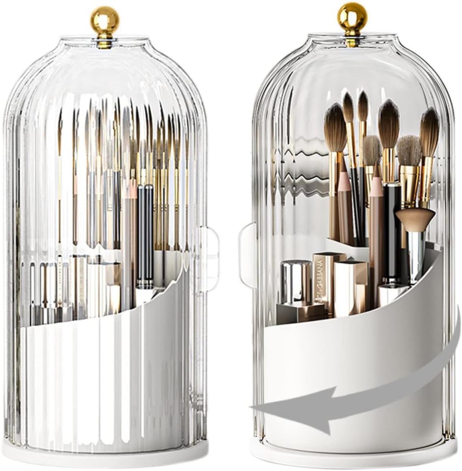 VIDECOR Porta Pennelli da Trucco Girevole a 360° con Coperchio Organizzatore Girevole per Rossetto Eyeliner Ombretto Portamatite per Sopracciglia Scatola Portaoggetti,A