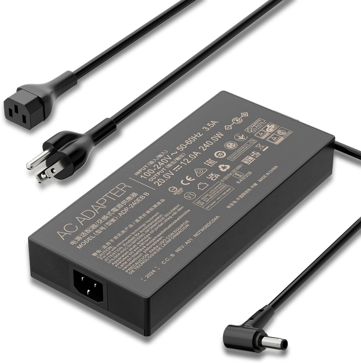 240w Charger Fit for Asus Rog Strix Scar 17 G17 G533qs/Qr Qm Rog Zephyrus G14 G15 M16 S15 S17 G15 Tuf Gaming F15 F17 Fx507vv A15 A17 Adp-240eb B Laptop Power Adapter