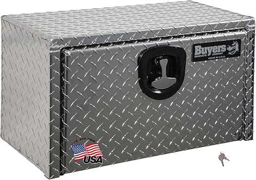 Vista 25 de Buyers Products 1705105 - Caja de camión de aluminio diamantado para debajo de la carrocería con pestillo de mango en T, 18 x 18 x 36 pulgadas