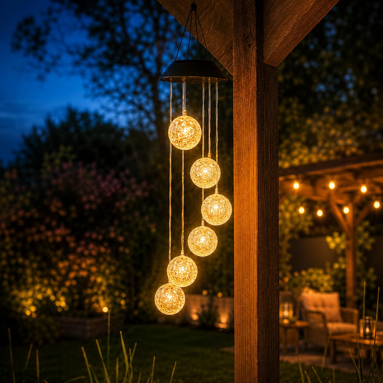 Festive Lights 73cm Solar LED Windspiel Kugeln warmweiß solarbetriebene Outdoor Laterne zum Aufhängen hängend Solar Gartenleuchten für Außen Gartenbeleuchtung draussen Windspiele für Draußen