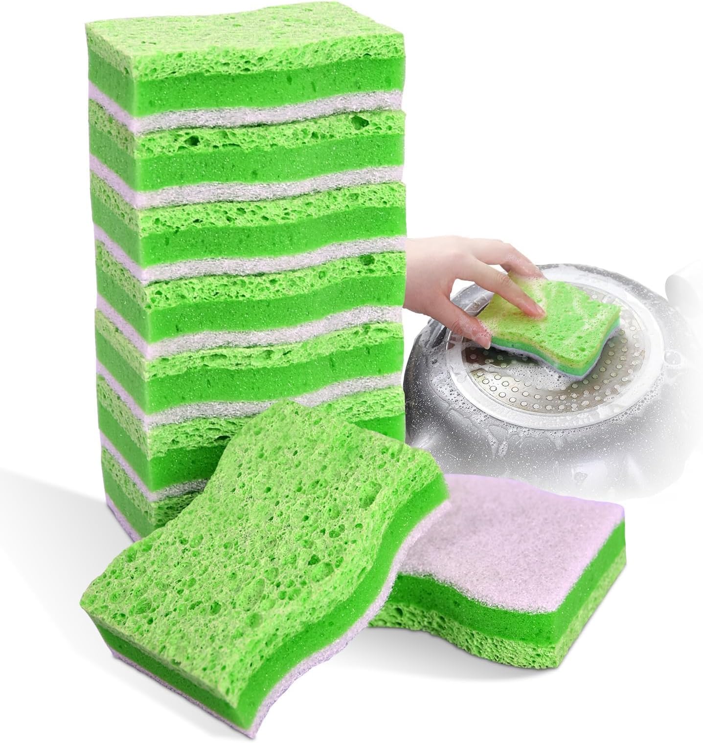 Multi Purpose Sponge Erasers, Heavy Duty Scrub Sponges Eco Friendly, Non Scratch Cleaning Pads for Kitchen, Bathroom, Dishes, Pots, Pans, 10Pcs