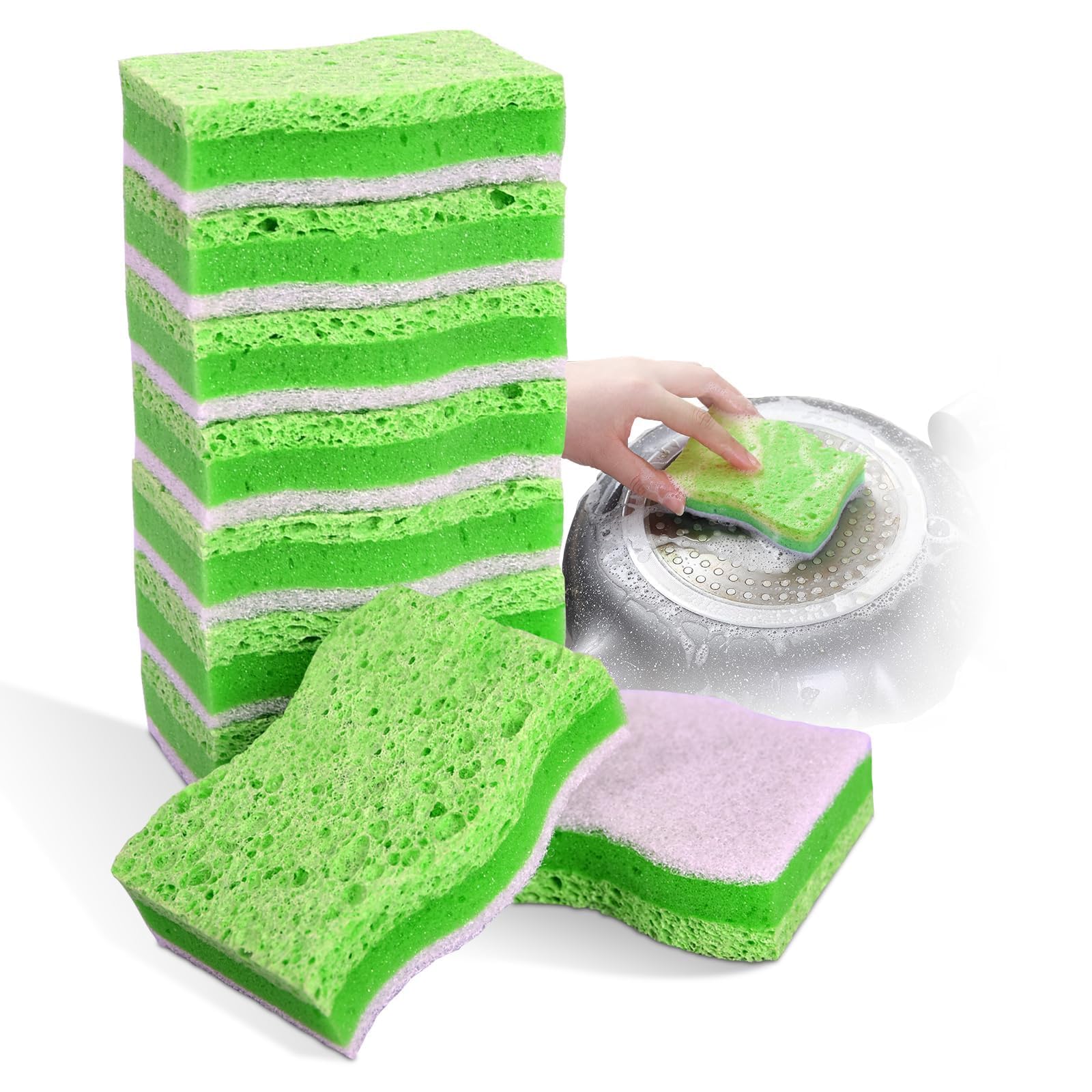 Multi Purpose Sponge Erasers, Heavy Duty Scrub Sponges Eco Friendly, Non Scratch Cleaning Pads for Kitchen, Bathroom, Dishes, Pots, Pans, 10Pcs