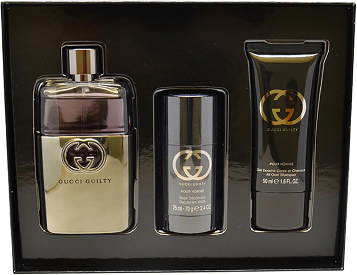 Gucci Guilty by Gucci for Men - 3 Pc Gift Set 3oz EDT Spray, 2.4oz Deodorant Stick, 1.6oz All Over Shampoo