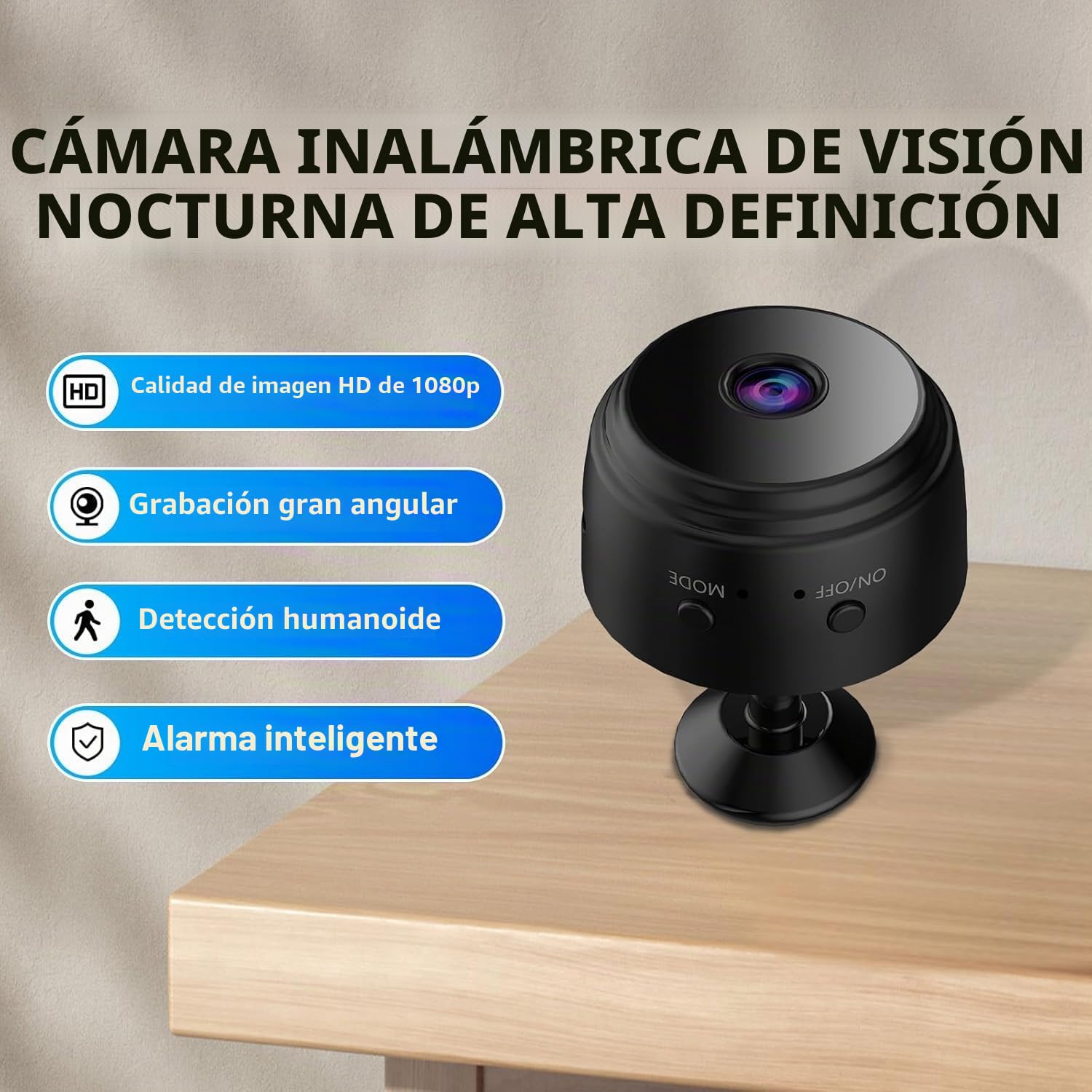 Cámara WiFi 1080P HD de vigilancia inalámbrica interior/exterior, cámara de vigilancia portátil con visión nocturna IR, detección de movimiento