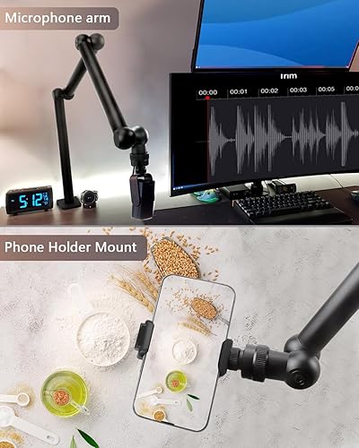 Miniatura 5 de HEMMOTOP Magic Arm Soporte de escritorio/abrazadera, brazo de cámara ajustable de 28 pulgadas para iPad, soporte de iPhone superior, para micrófono