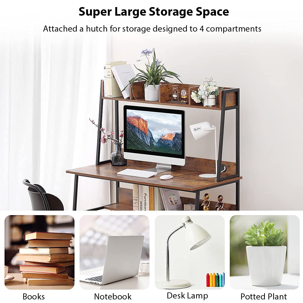 Buy LEMONDA Computer Desk with Hutch and Bookshelf, Home Office Desk