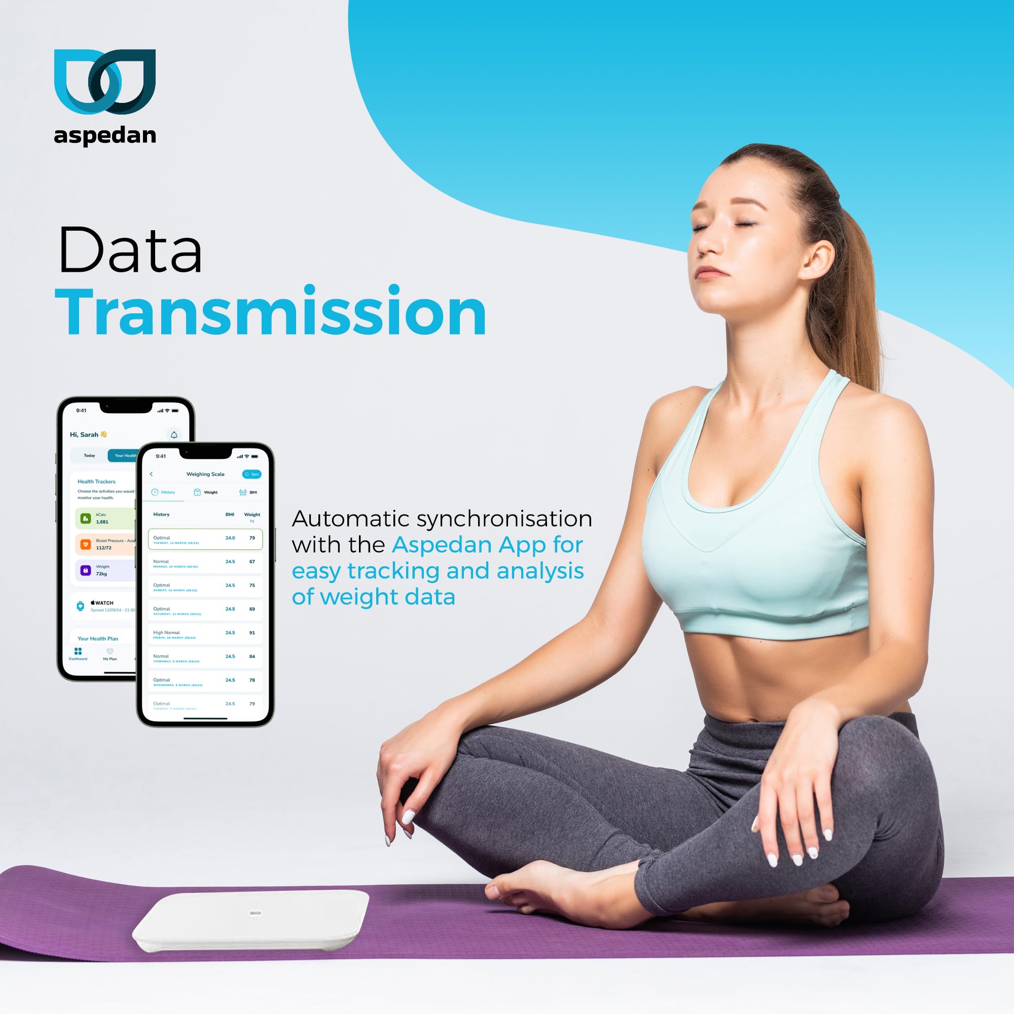 Pèse-personne Bluetooth | Pèse-personne numérique pour fitness et suivi du poids | Se connecte au téléphone via l'application gratuite pour smartphone | iOS/iPhone et Android/Google |