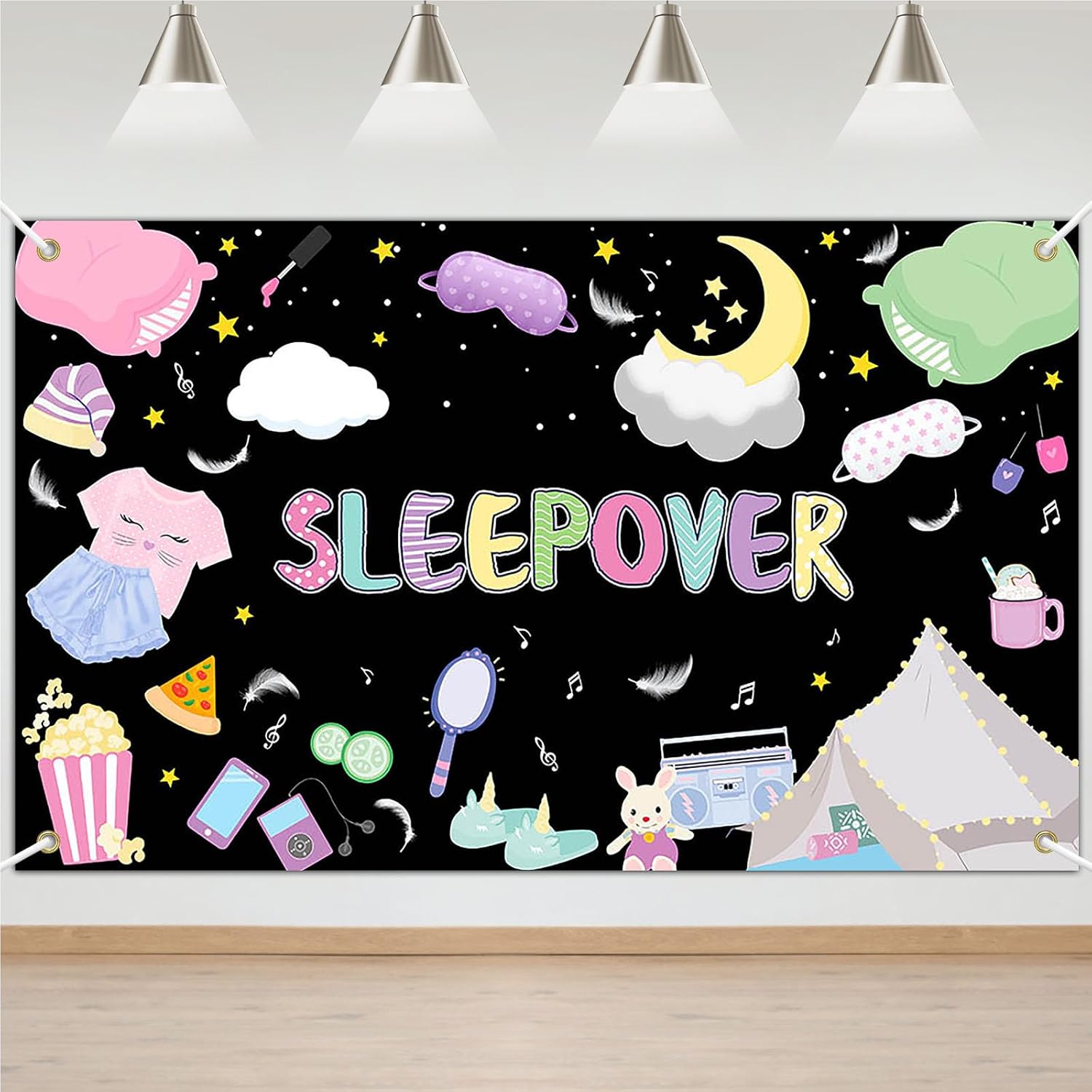 Avezano Sleepover Backdrop Banner for Girls Slumber Spa Makeup Party Decoration Slumber Pajamas Pillow Fight Theme Backdrops Supplies 70.8 x 43.3 Inch