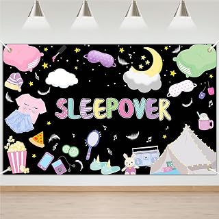 Avezano Sleepover Backdrop Banner for Girls Slumber Spa Makeup Party Decoration Slumber Pajamas Pillow Fight Theme Backdrops Supplies 70.8 x 43.3 Inch