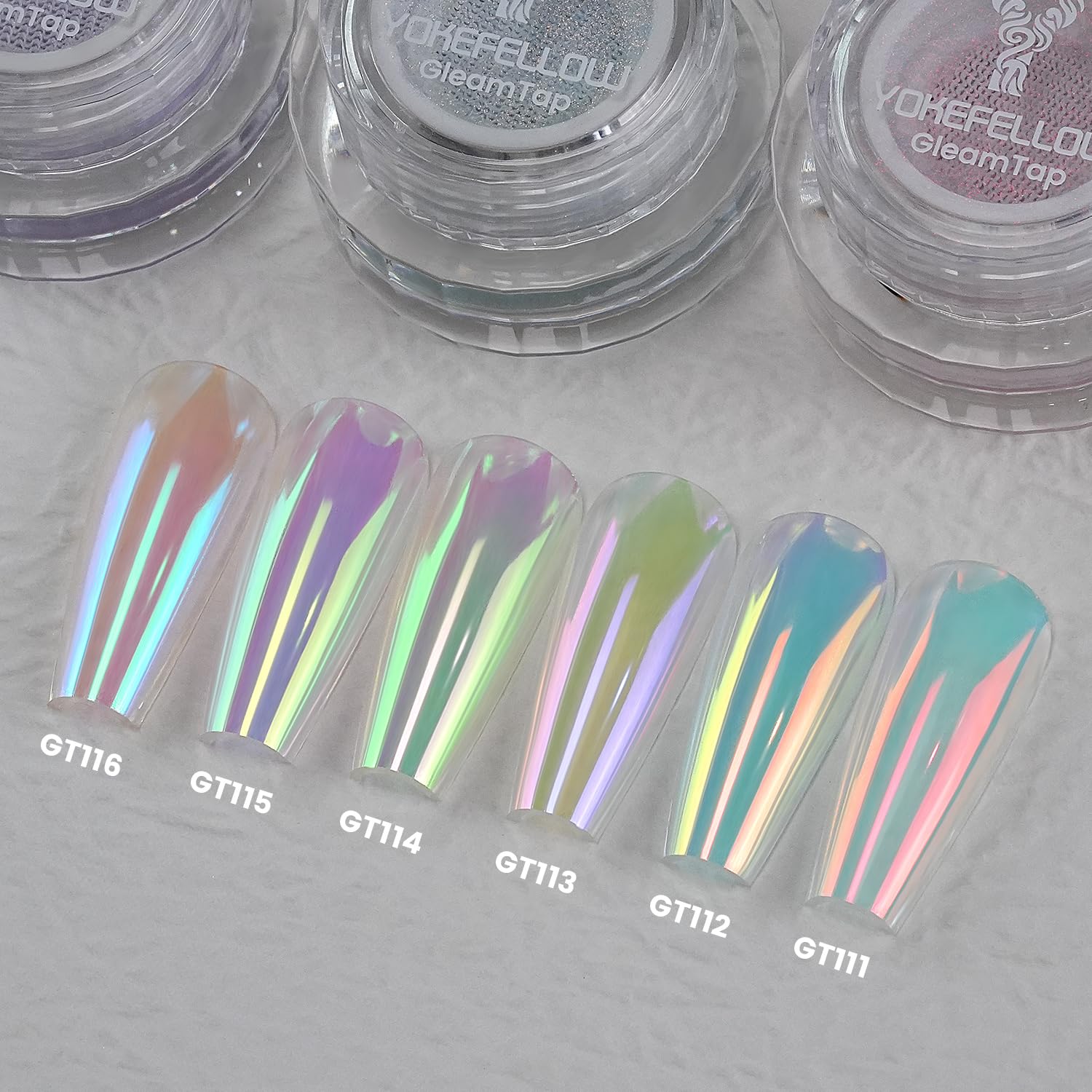 YOKEFELLOW GleamTap Cushion olografico Aurora Chrome Smalto Polvere – Holo-Nail Art Glitter Decorativo Manicure Pigmento per Salone Unghie (GTKIT-01)