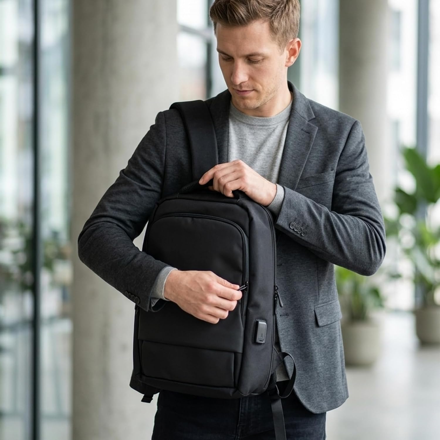 Business Backpack for Men, Professional Work & Travel Backpack, Daypack with Anti-Theft Zipper, Casual Commuter Rucksack, Black