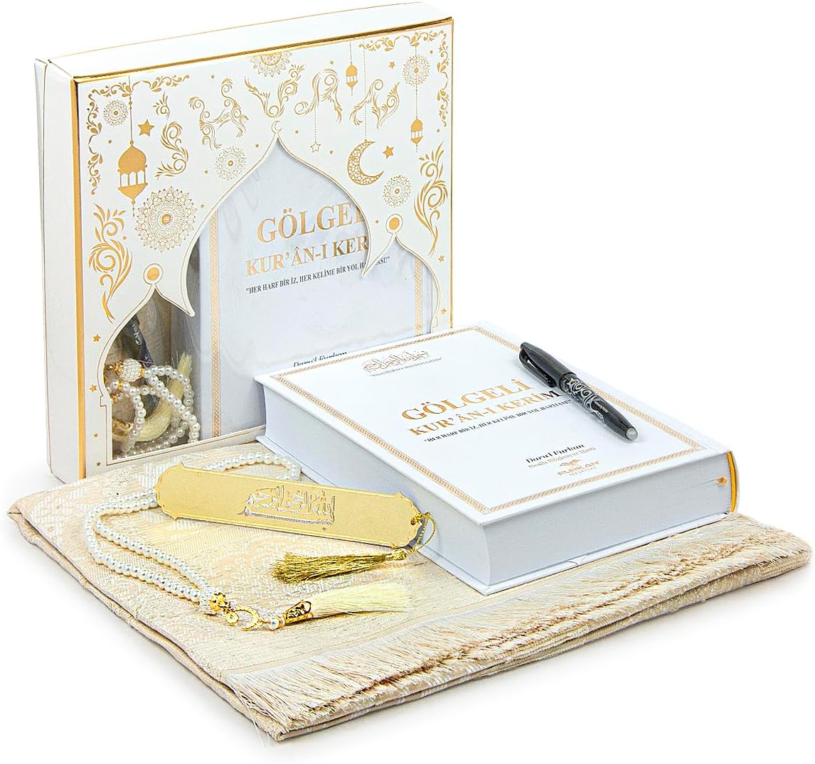 ihvan online, The Holy Qur'an Arabic Practice with Erasable Pen, The Study Noble Quran for Memorizers, Prayer Gift Set for Men & Women, Muslim Prayer Rug, Beads Taasbih, Praying Mat,White