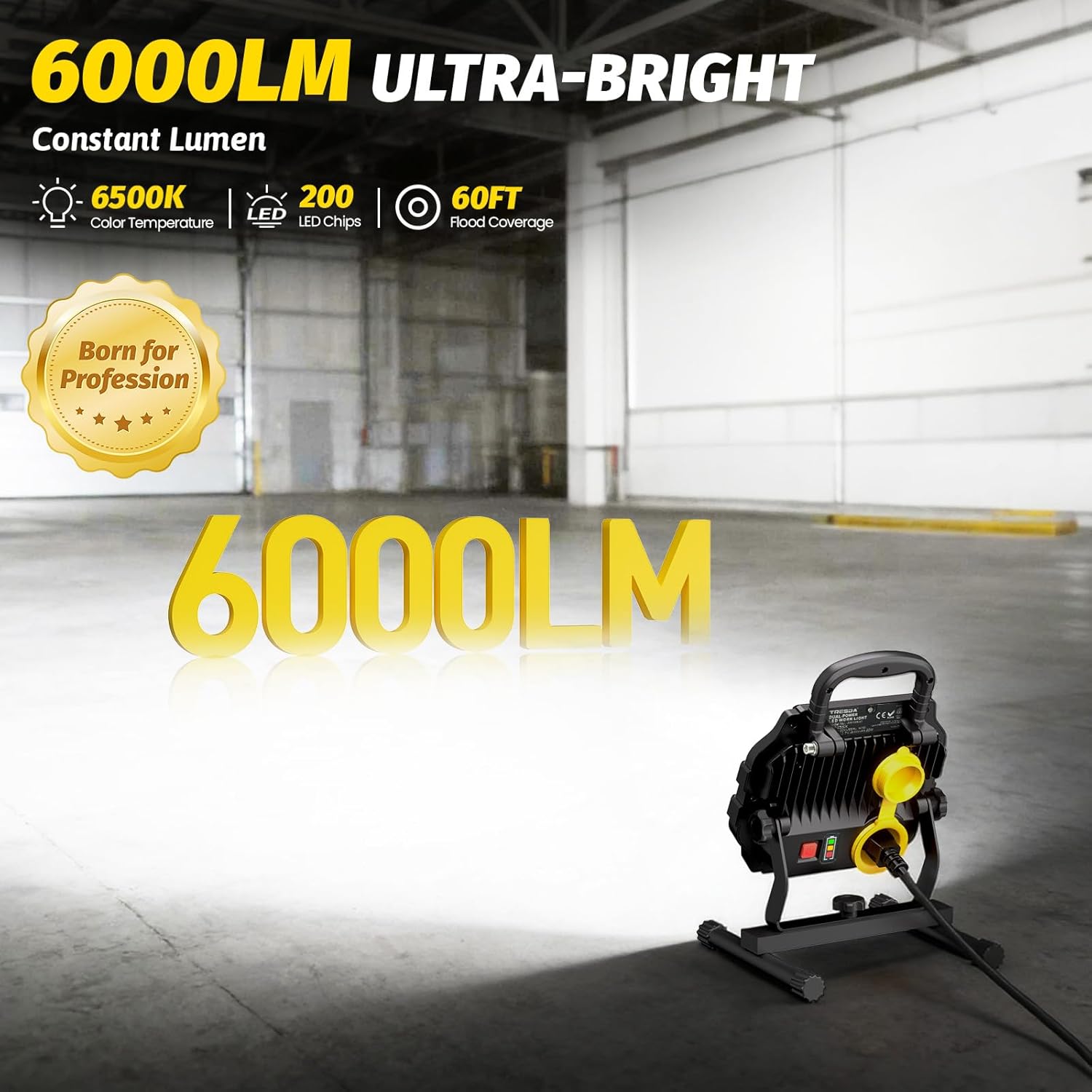 Hybrid LED Work Light 50W, Super Bright 6000LM Dual-Power Rechargeable Work Light, Corded and Battery Work Light Rechargeable 4000mAh with Cord for Construction, Garage, Workshop, Emergency - Image 3