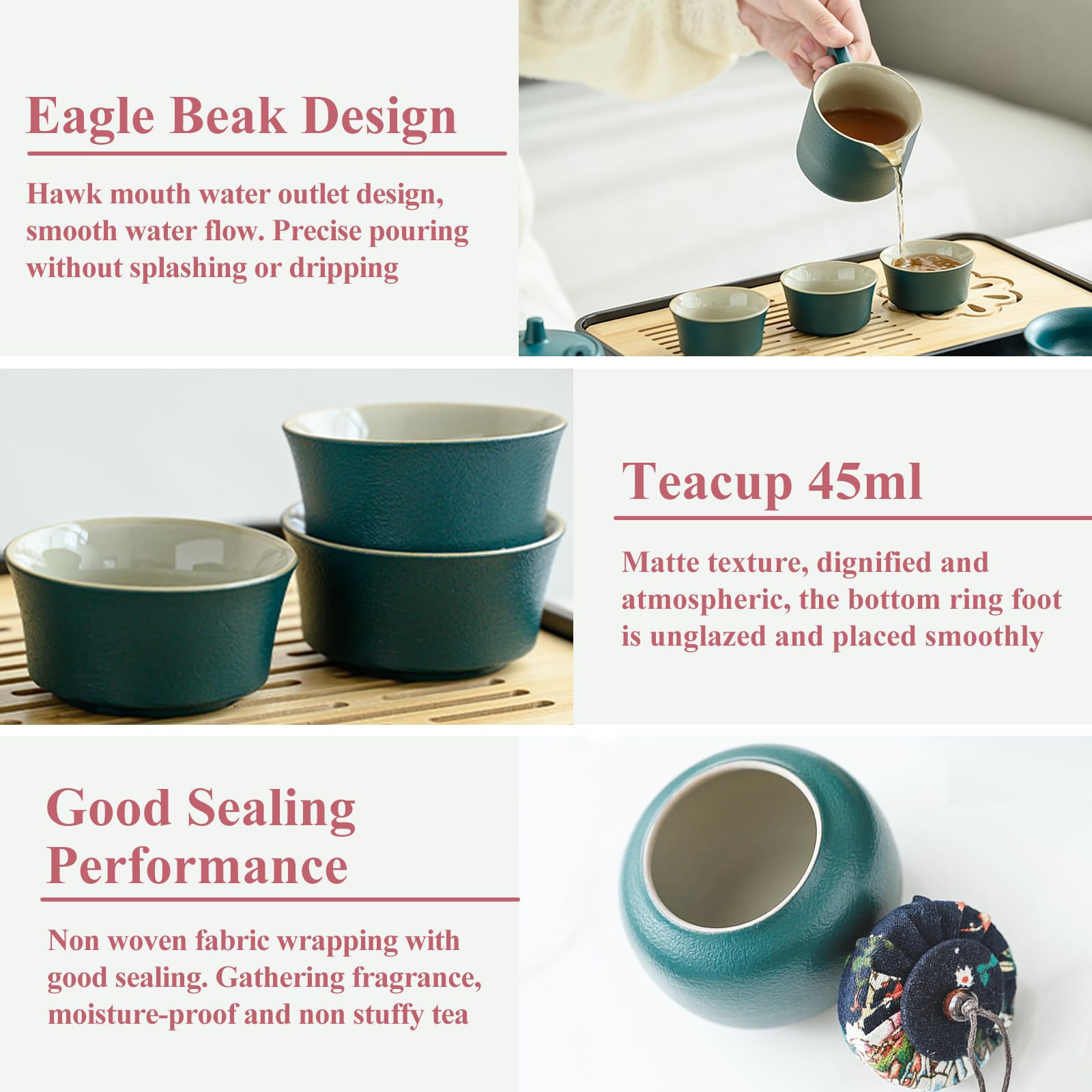 Service à thé chinois japonais, 14 pièces Gongfu avec 6 petites tasses, plateau à caniste, passoire traditionnelle, kit de cérémonie du thé Kung Fu portable en céramique pour la maison, le bureau, les
