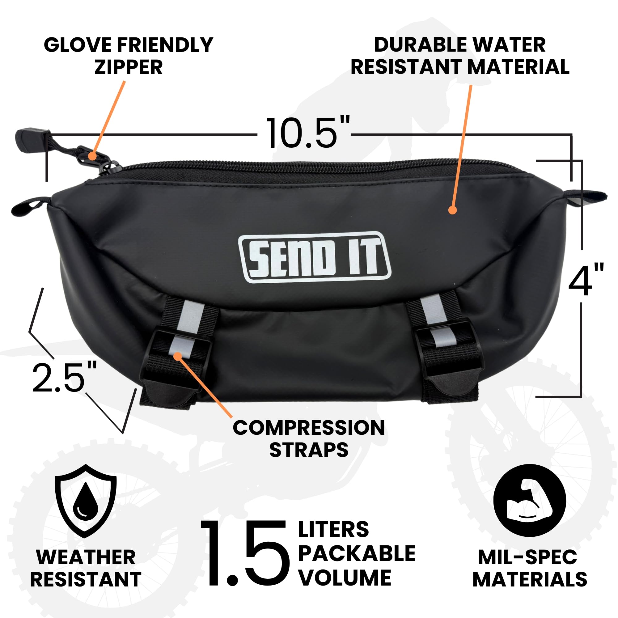 Dirtbike Handlebar Bag | Compact Motorcycle Handle Bar Water Resistant Storage Pouch | Universal Fit Ebike Bag for Trail & Adventure Riding | Durable Surron Bar Bag