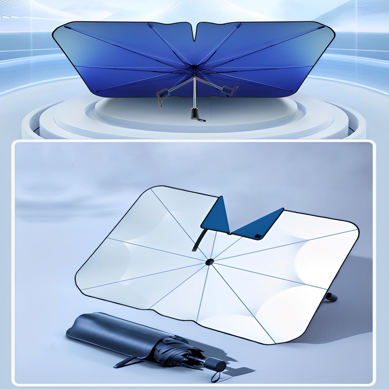 TFSZE Parasol Plegable de Coche, Paraguas para Parabrisas Delantero, Sombrilla con Protección UV,bloquea el 99,9% de los Rayos UV, para Coche, Todoterreno y camión(Asa de acero Inoxidable)