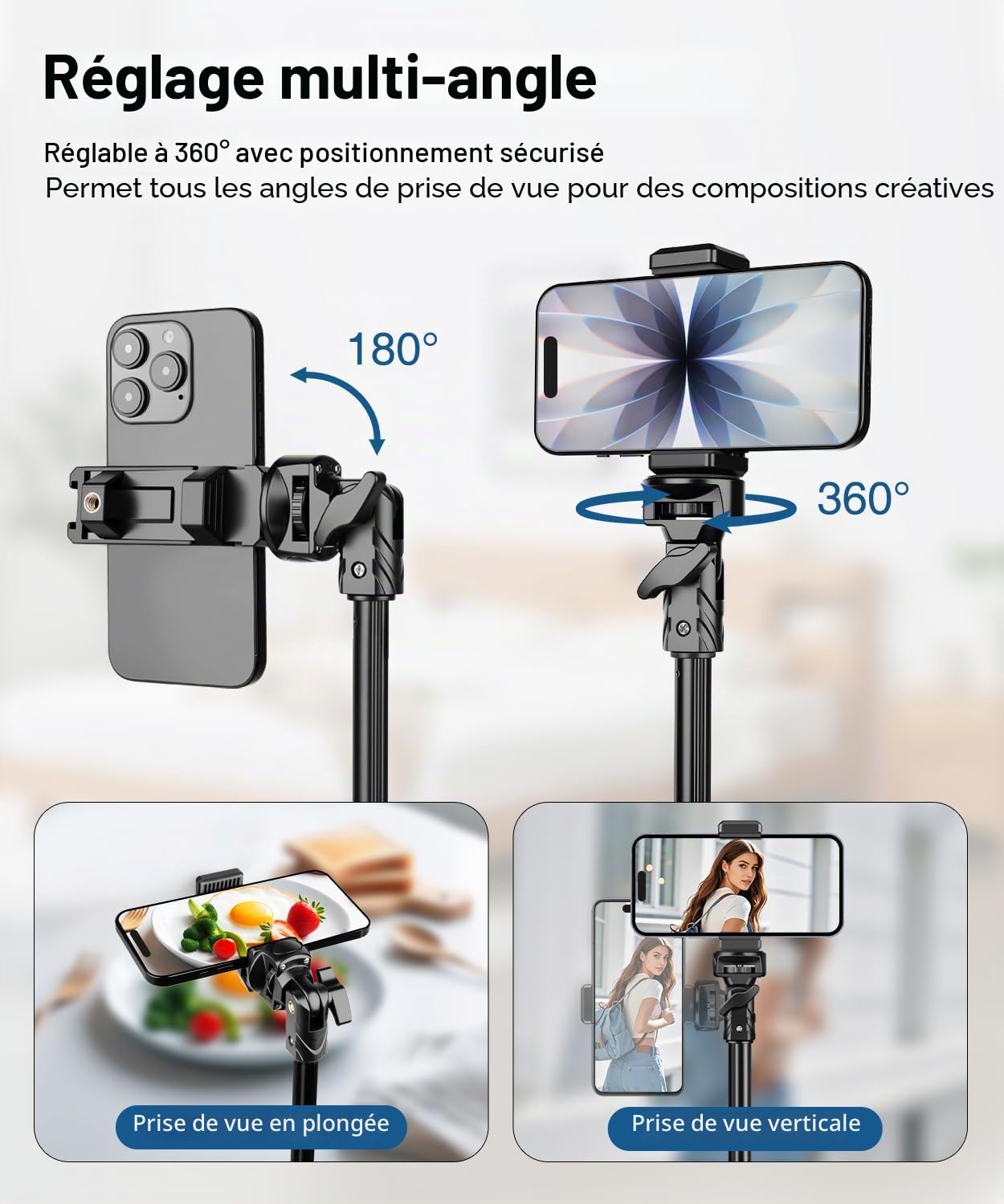 JOILCAN 200cm Trepied Smartphone, Flexibles Trépied Téléphone avec Col de Cygne 25cm & Télécommande, Perche a Selfie Trépied pour iPhone 17/16/Pro Max, Trepied Caméra en Aluminium für DSLR d'action