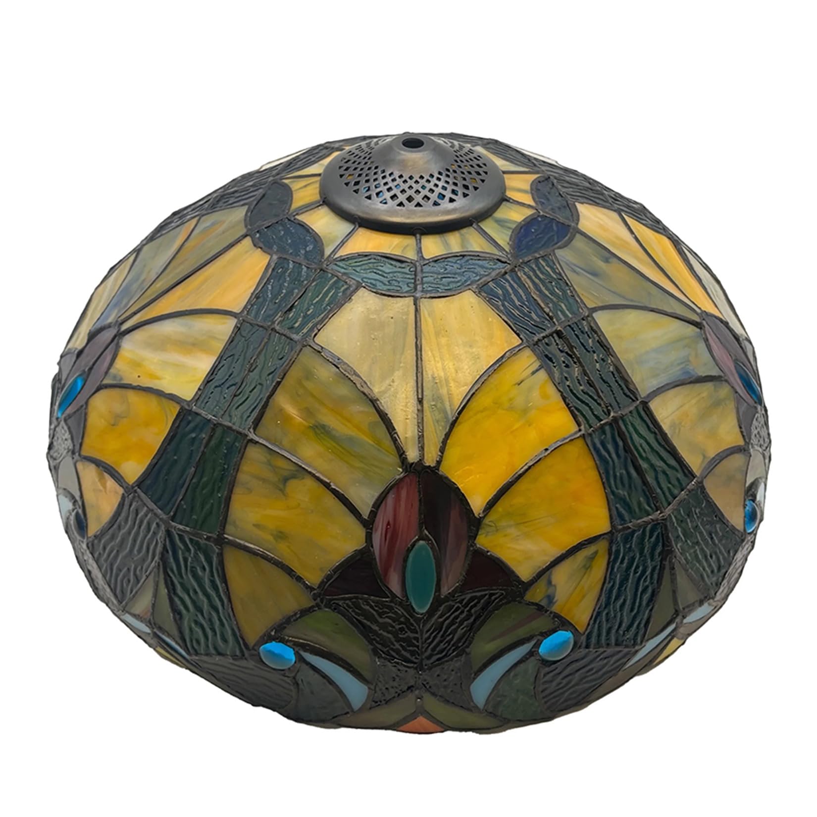 SaryEdge 16-Inch Baroque Glass Shade Replacement, Only Tiffany Style Stained Glass Lampshades, Retro Pastoral Mahogany Elegant Lantern Shade for Table Lamp Floor Lamp Hanging Lamp,Yell，Yellow