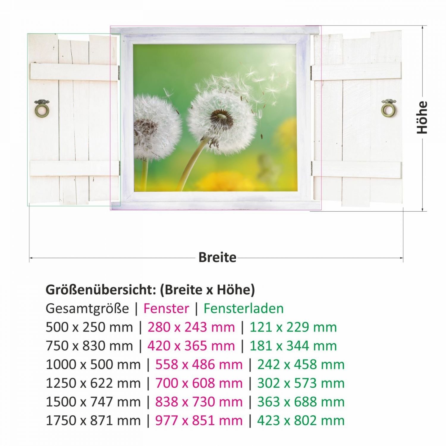 nikima 043 - Adesivo da parete per cameretta dei bambini, motivo soffione nella finestra con persiane, disponibile in 6 misure