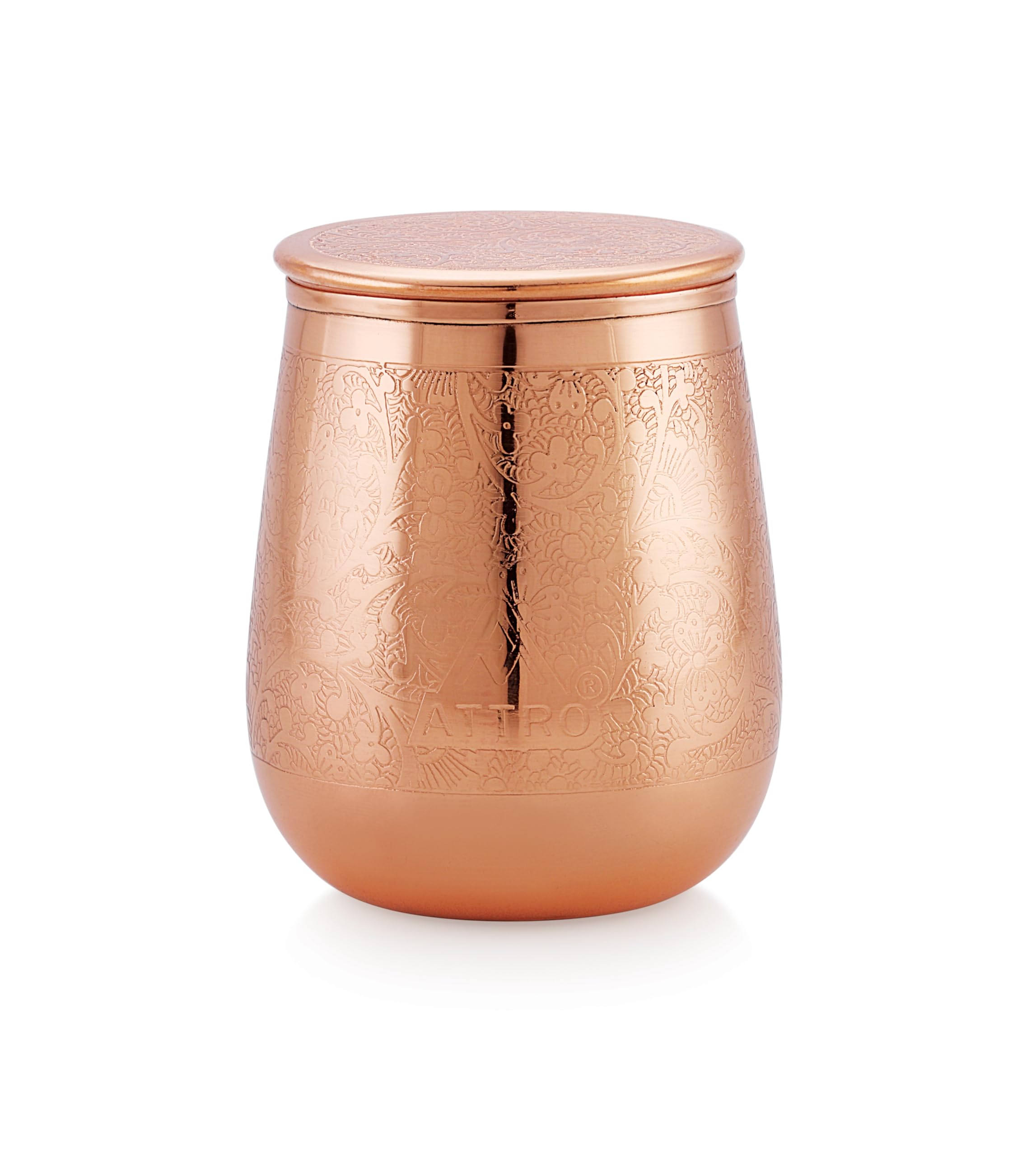 Attro Jal Glass with Lid Jointless Carving Finish Copper Glass Improve Your Immunity, Brain, Nervous System & Healthy Skin Natural Ayurveda Benefits Authentic Copper Glass - Carving