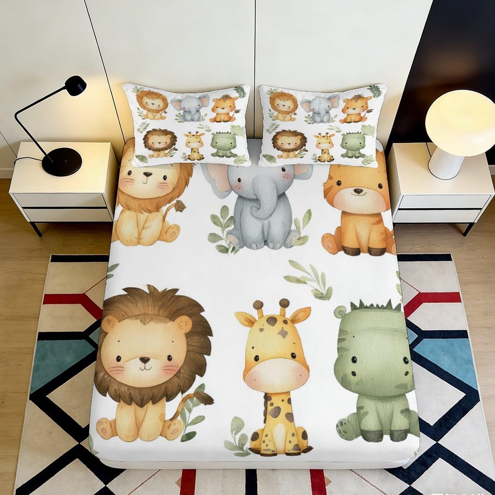 3D Printed Cartoon Safari Lion Fitted Sheet Microfiber Soft Animal Jungle Mattress Cover for Bedroom Guest Room 90x200x25cm