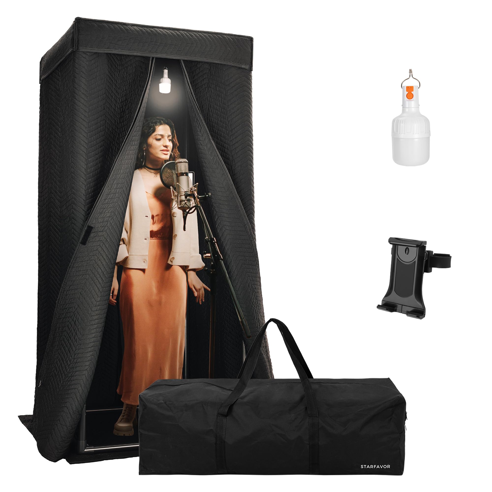 Starfavor Portable Vocal Booth - Sound Booth for Recording Echo-Free Vocals, Double-layer 360 Reverb Stand-In Isolation Shield, Pro-Sound Blankets, Portable Recording Studio with Travel Bag