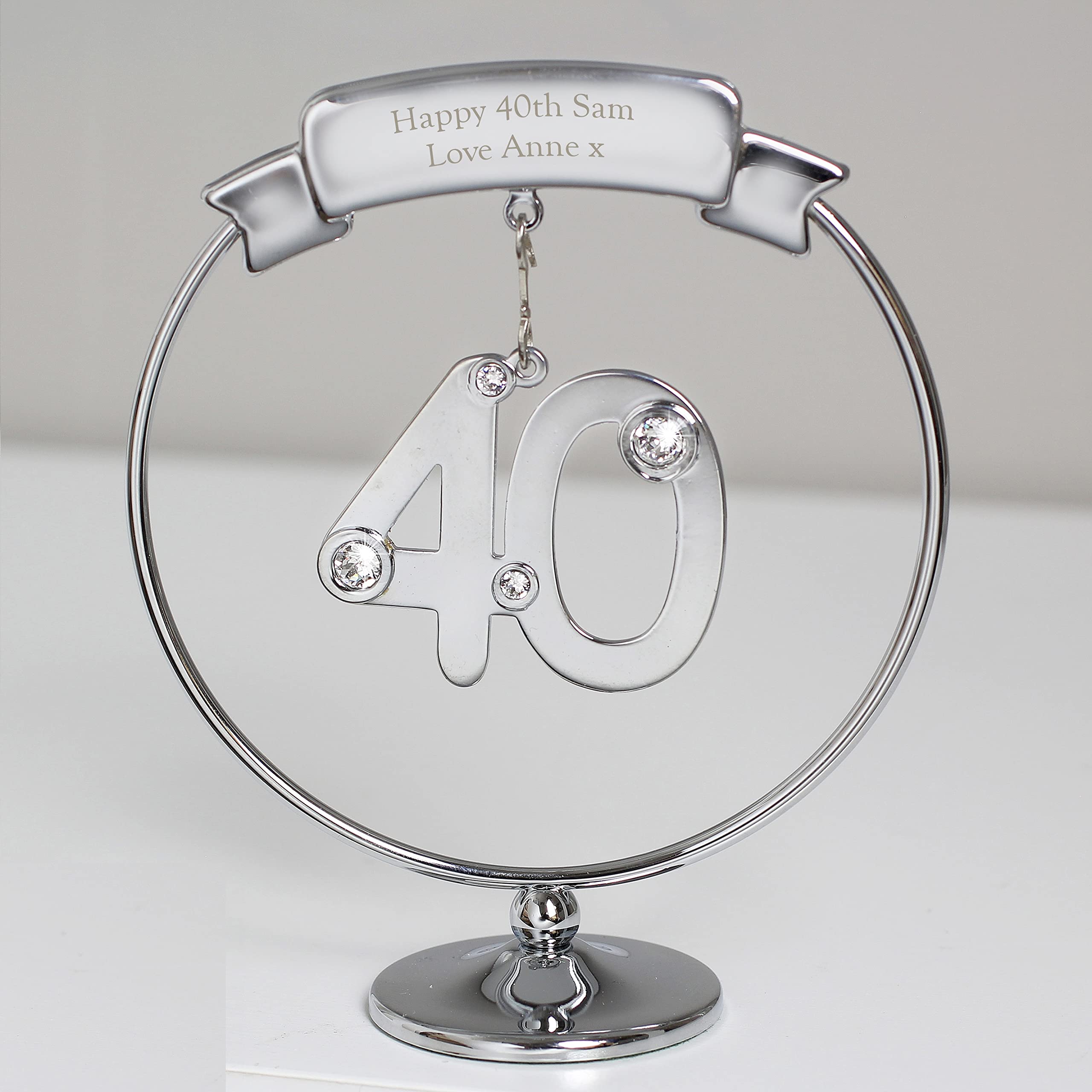 Personalised Crystocraft Crystal Diamante Swarovski effect 40th Celebration Ornament Silver, Gifts For Her, Birthday, Anniversary, Table Decoration, Favour, Favors