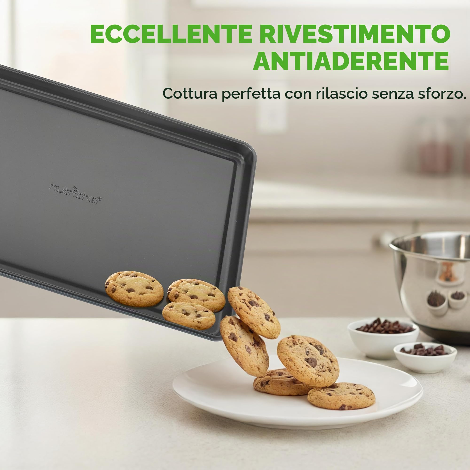 NutriChef Set Padelle Antiaderenti 8 Pezzi, Teglie da Forno Antiaderenti, Teglia Rotonda, Plumcake, Muffin, Teglie Rettangolari/Quadrate, Teglia Biscotti, Grigio