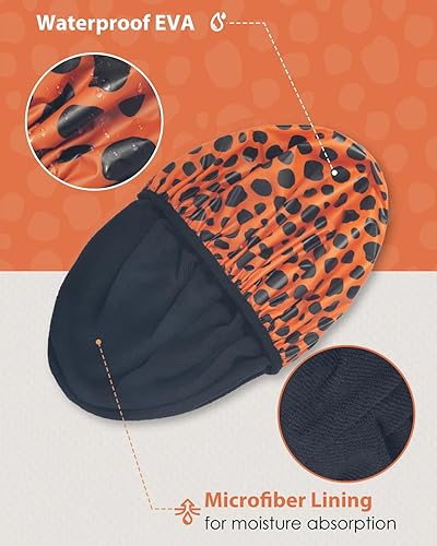 Miniatura 4 de Auban Gorro de ducha, gorro de ducha para mujer, forro de tela de rizo, EVA, exterior, reutilizable, doble capa, impermeable, gorra de baño grande