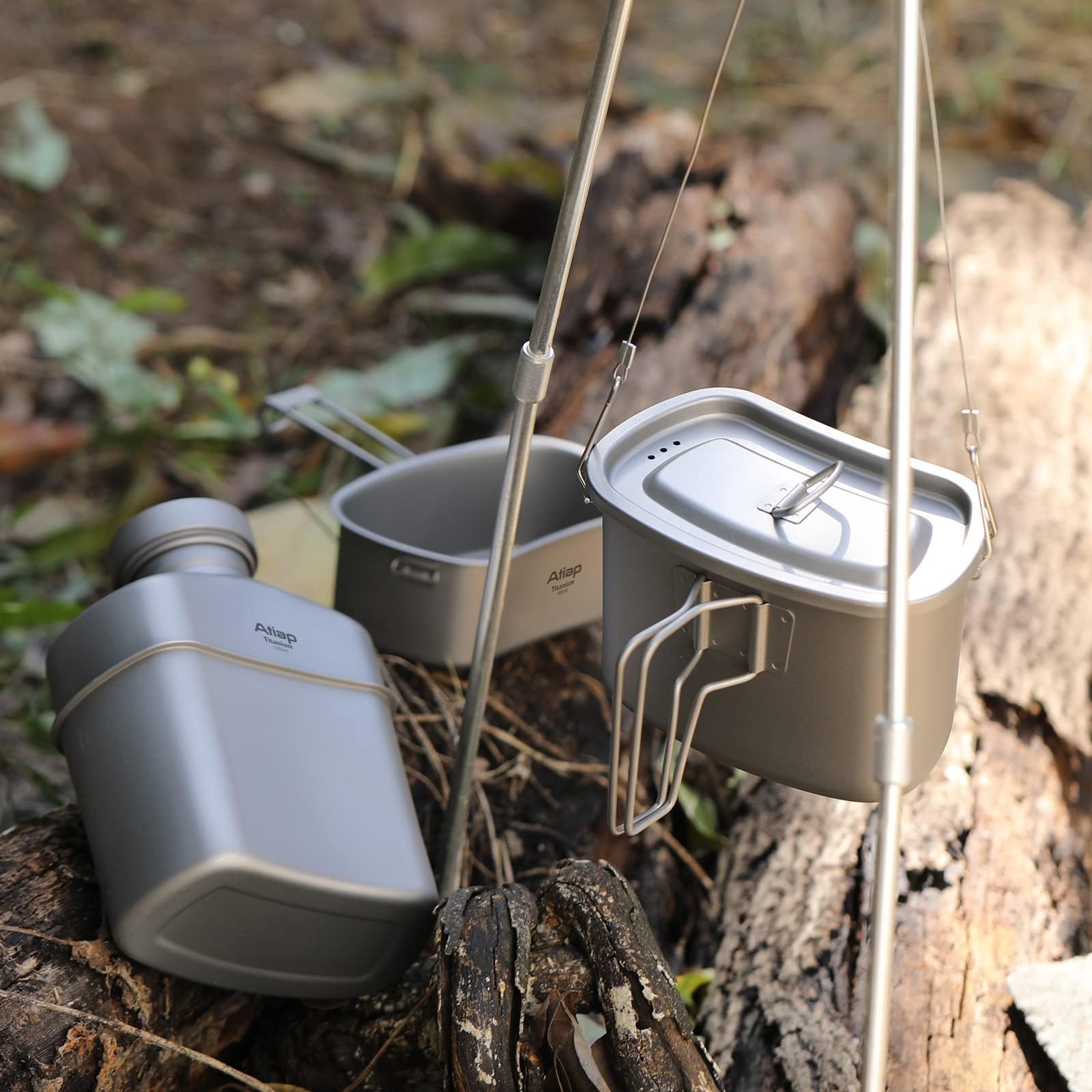 Titanium Canteen zestaw bałaganu z dzbankiem na butelkę wody, ultralekki przenośny garnek 1100 ml z kubkami 750 ml i 400 ml do układania w stos na świeżym powietrzu kemping piesze wycieczki