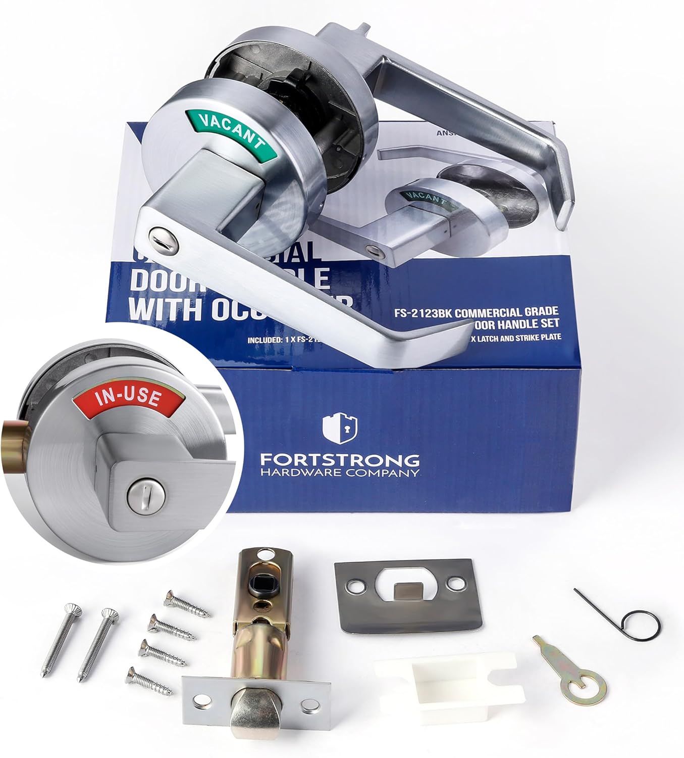 Fortstrong Commercial Door Handle - Durable and Certified for High Traffic Use + Bathroom Lock - Ideal for Commercial Bathroom Doors, Occupied Indicator, Privacy Lock