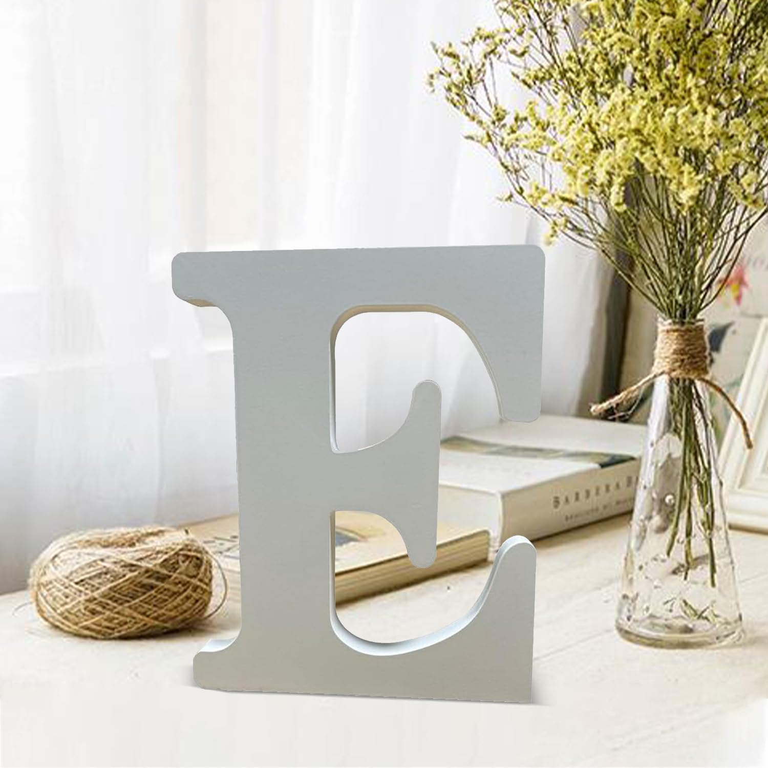 8Inch White Standing Wooden Letters, 0.8Inch Thick Unfinished Wood Letters Wooden Alphabet Letters for Wall Decor, DIY Crafts Projects, Party, Birthday, Wedding Home Decoration (E)