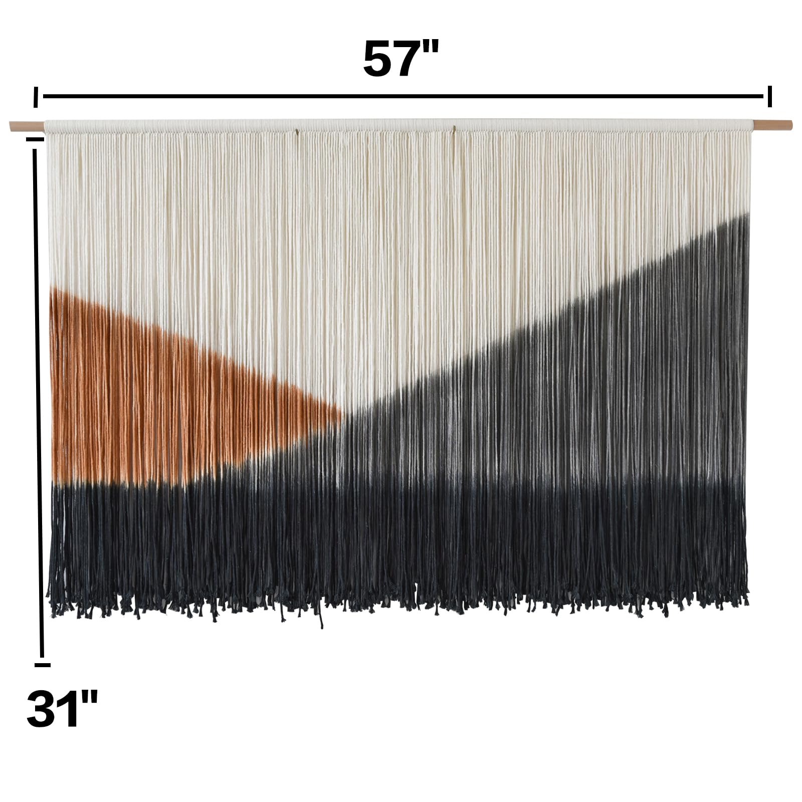 Tapiz de macramé para colgar en la pared, grande, 144 cm de ancho x 89 cm de largo, tejido bohemio, hecho a mano, tres tonos, para sala de estar, dormitorio, decoración del hogar, arte de fibra