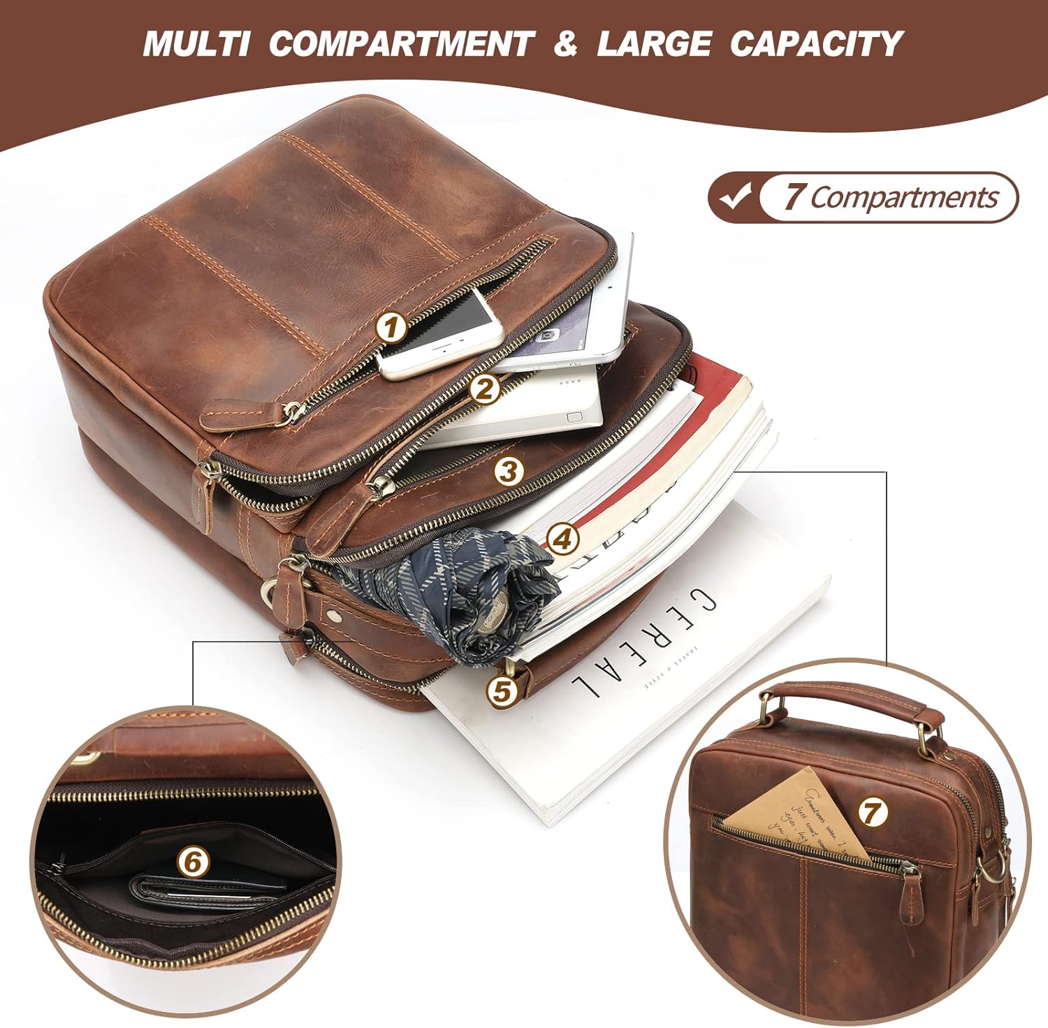 Jack&Chris Leather Messenger Bag for Men, Man Purse Crossbody Bags for Work Business