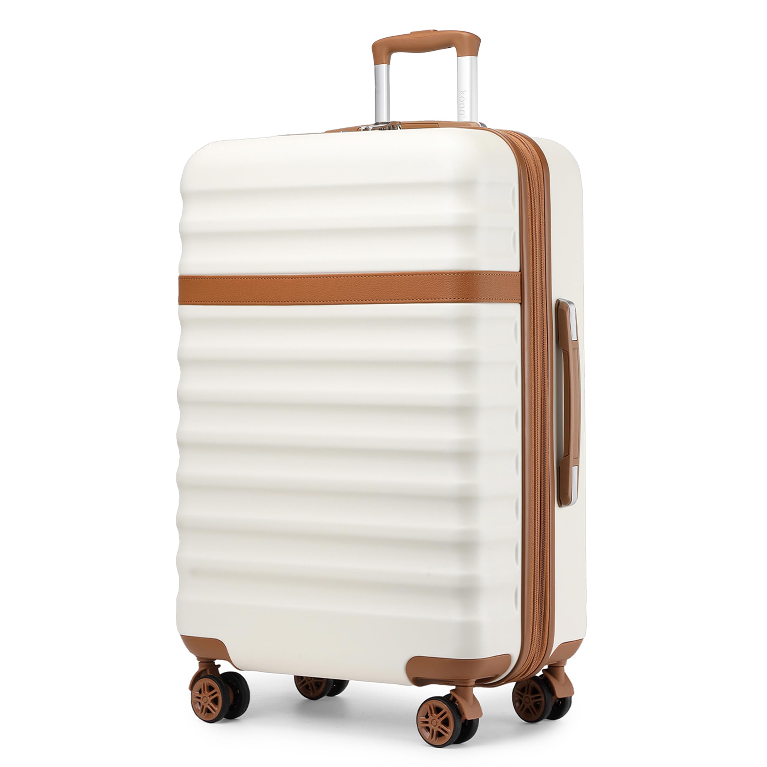 KONO Koffer Groß, Erweiterbar Hartschalenkoffer leicht, Reisekoffer mit 4 Rollen TSA Schloss, ABS+PC Hartschale (Creme/Braun,XL)