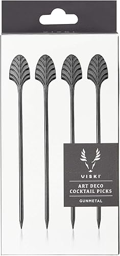 Miniatura 8 de Viski Gunmetal Art Deco - Palillos de dientes resistentes de acero inoxidable, accesorios de bar para bebidas, color negro, 5 pulgadas, juego de 4