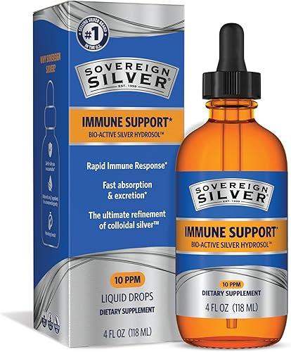 Sovereign Silver Apoyo inmunológico - Plata coloidal, hidrosol de plata bio-activo, 10 ppm, gotero líquido, 4 onzas líquidas, (4.0 fl oz)