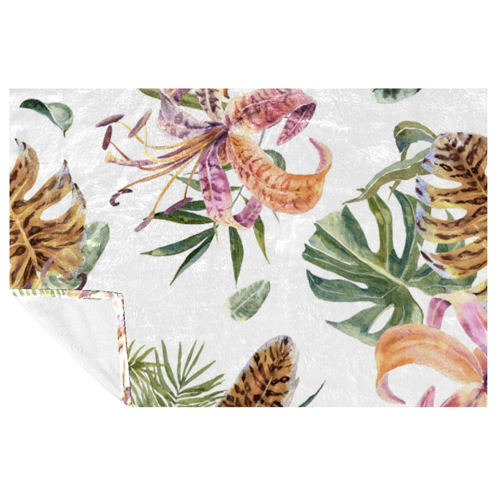 Couverture douce de pique-nique et camping au motif de fleurs tropicales