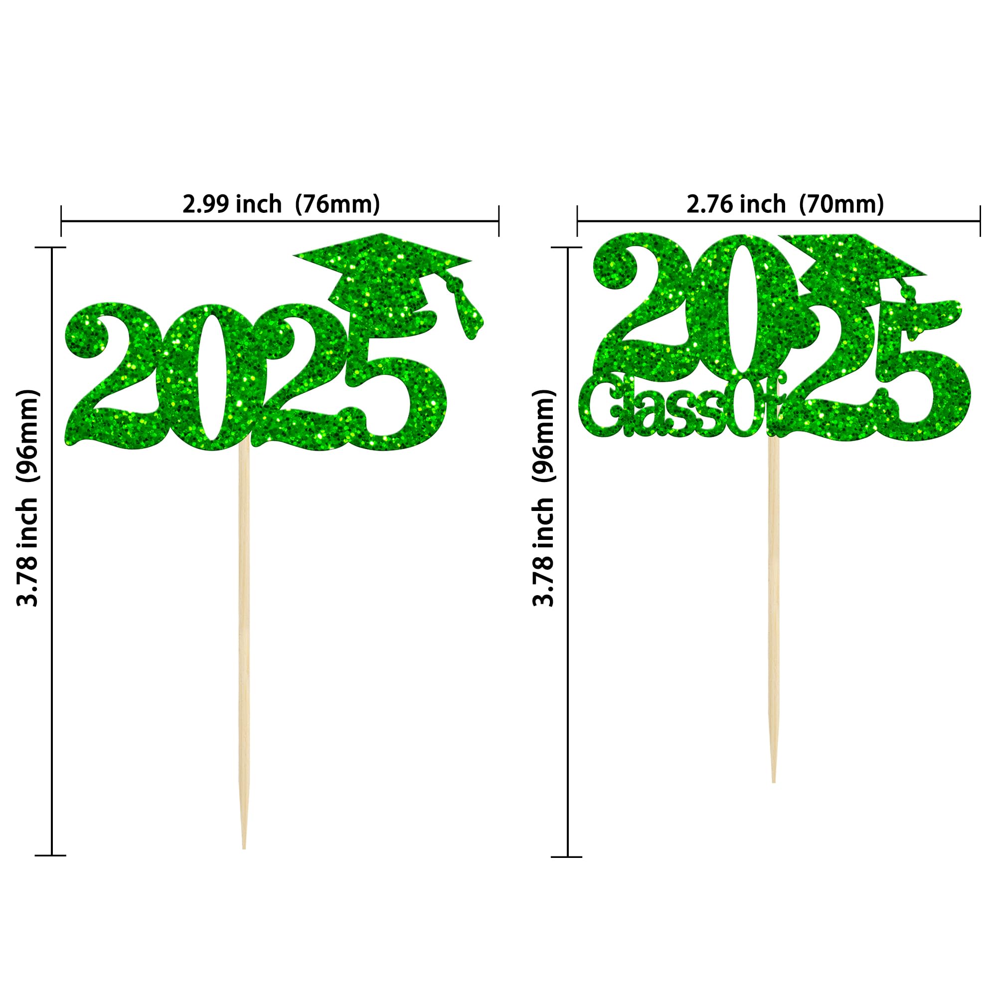 Gyufise 24Pcs Class of 2025 Cupcake Toppers Green Glitter 2025 ...