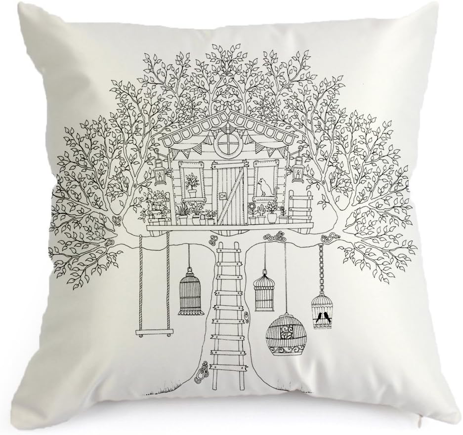 Treehouse Colouring Craft Kit Creativity DIY Pillowcase Coloring Custhion Cover Fabric Colouring, 18inch