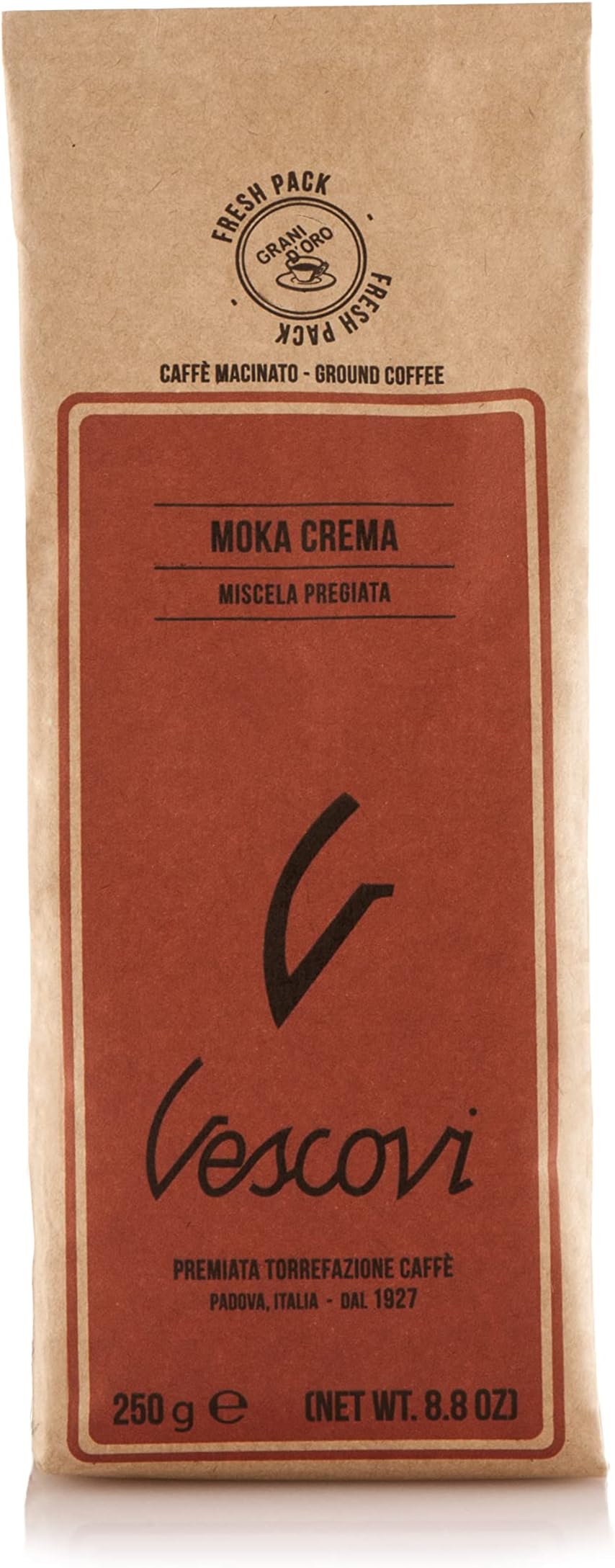 V Vescovi Moka Crema โ Premium Italian Ground Espresso โ Medium Roast Coffee โ For Moka, French Press & Pour Over โ 8.8 oz (250g)