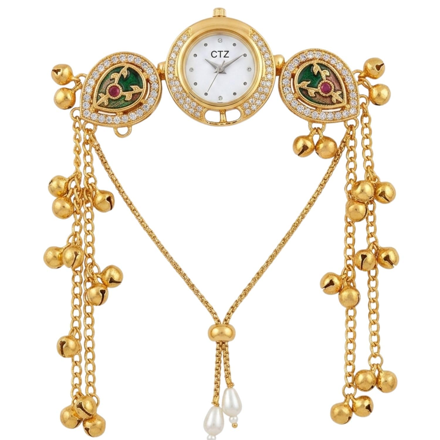 MOTI MALA Women Designer Bracelet Watch with Decorative Chain Hanging Charms and Elegant Square Dial Design-image-1
