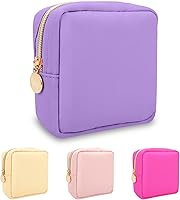 Vista 30 de izuzta Bolsa de maquillaje pequeña de nylon, linda bolsa preppy, bolsa con cremallera para cosméticos, Beige, Chico