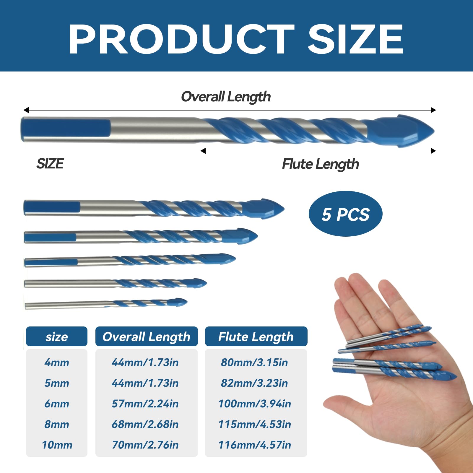 5PCS Concrete Drill Bit Set & Masonry Drill Bit Se, Concrete Drill Bits Set - Image 2