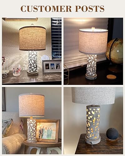 Miniatura 7 de OYEARS Lámpara de mesa regulable de 3 vías de 22 pulgadas USB A+C con control táctil con luz nocturna para sala de estar, dormitorio, casa de campo,