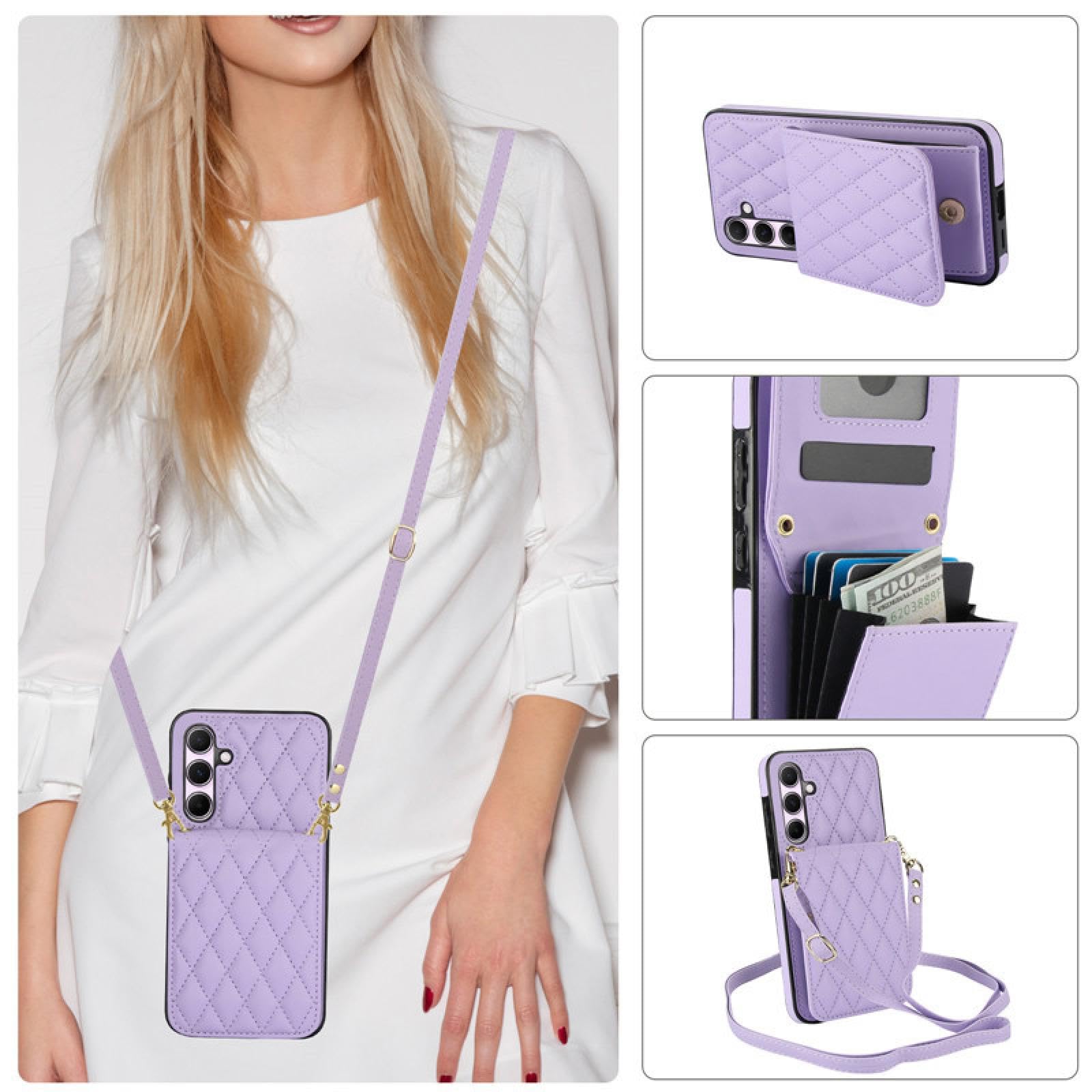 Für Samsung S23 Ultra Crossbody Lanyard Leder Brieftasche Karte Handyhülle Flip Stand Cover (Für Samsung S23 Ultra/Roségold)
